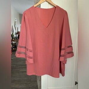 Pink V-Neck 3/4 Sleeve Blouse $18